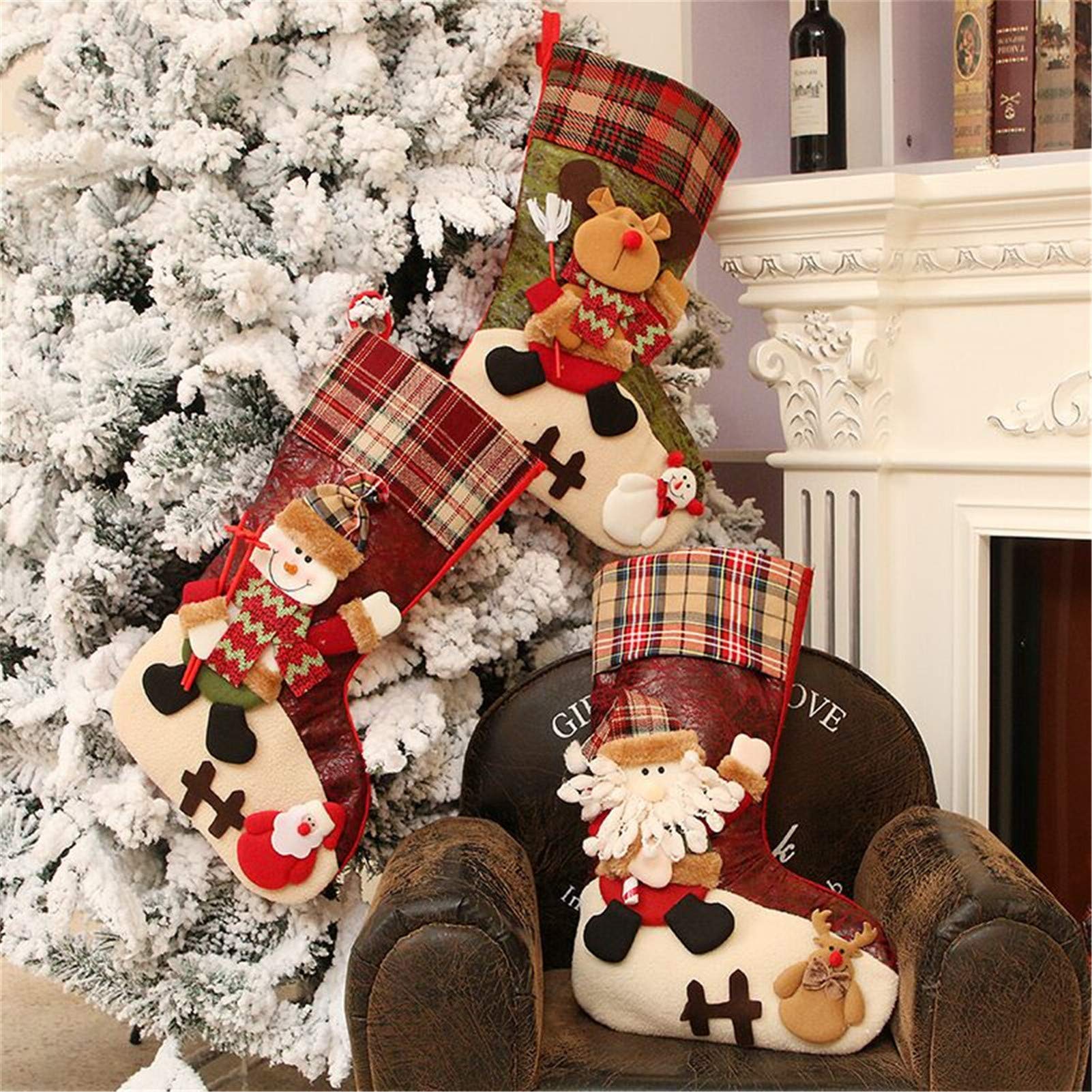 Amazon.com: ETERAMUS 21 inch Plaid Christmas Stockings Deer, Bear